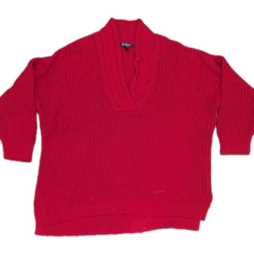 Lauren Ralph Lauren Women's 2X Sweater Red V Neck Cable Knit‎ Holidays Classic